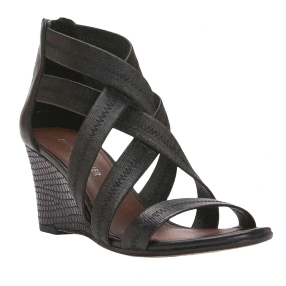 Donald J Pliner Jemi Wedge Sandals Womens 11M Black Leather Criss‎ Cross